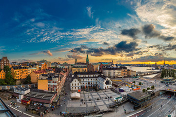 Obraz premium Scenic summer night panorama of Stockholm, Sweden