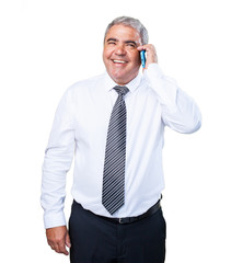 mature man holding a mobile