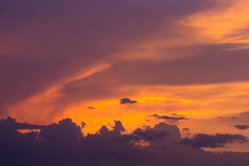 colorful dramatic sunset sky with orange cloud, twilight sky