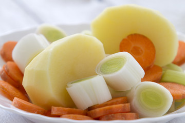 Leeks, potatoes and carrots