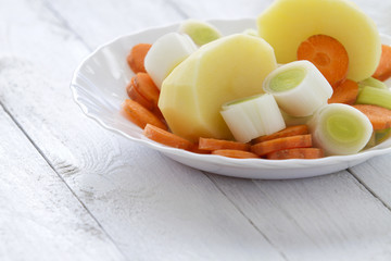 Leeks, potatoes and carrots