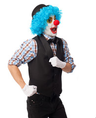 portrait of a funny clown over white