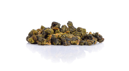 Green tea leaf isolated on white background