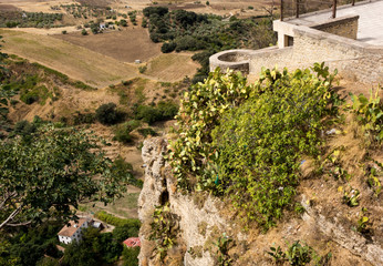 Fototapeta na wymiar View down the steep rockface to valley in Ronda