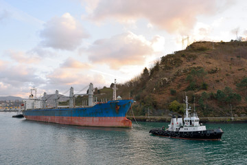 dry bulk ship in harbor