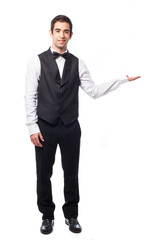 waiter doing a holding gesture