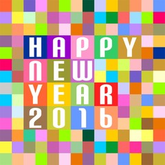 New Year Greetings of colored squares of inscription happy new year 2016 on the colored squares in the middle