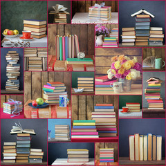 Collage from still lifes with books.