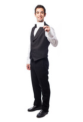 waiter showing a visit card