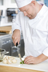 Fototapeta premium Professional chef preparing vegetables to a healthy dish