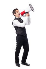 Fototapeta premium waiter shouting with a megaphone
