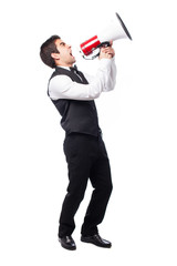 Fototapeta premium waiter shouting with a megaphone