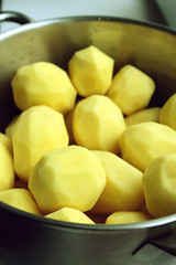 New peeled potatoes in a pot for cooking