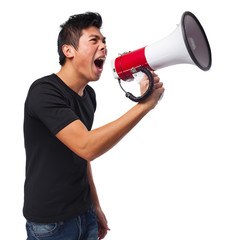 chinese man with a megaphone