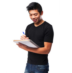 chinese man with a notebook