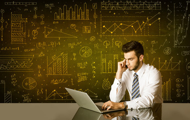 Businessman with diagram background