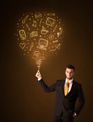 Businessman with a social media balloon