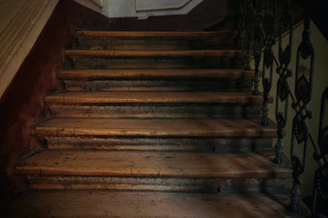 Retro style stairs with iron railing