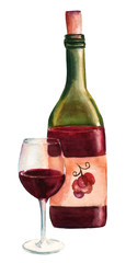 Red wine vintage watercolor illustration