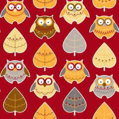 Seamless pattern with different owls