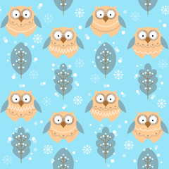 Seamless pattern with different owls