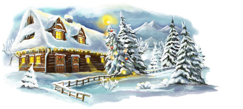 Christmas winter happy scene - illustration for the children
