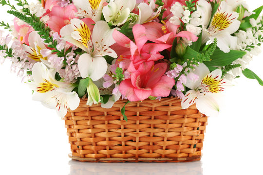 Beautiful floral arrangement in basket close up