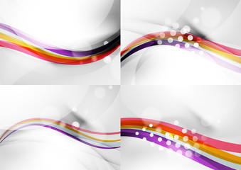 Set of abstract backgrounds. Curve wave lines with light and shadow effects