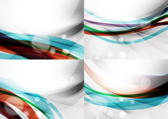 Set of abstract backgrounds. Curve wave lines with light and shadow effects