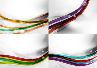Set of abstract backgrounds. Curve wave lines with light and shadow effects