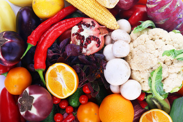 Colourful fruit and vegetable background