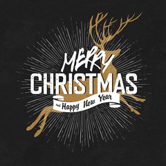 Fototapeta na wymiar Vintage Merry Christmas And Happy New Year Calligraphic On Black