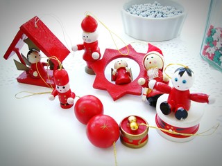 Wooden christmas characters. Vintage christmas decoration. 