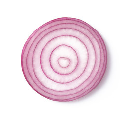 Sliced red onion isolated on white background