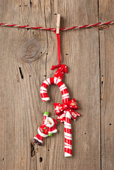 Christmas decoration with instant photo on old wooden background