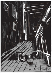 night street, freehand vector illustration