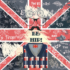 Naklejka premium Creative hipster background with hand sketched doodles and hipst