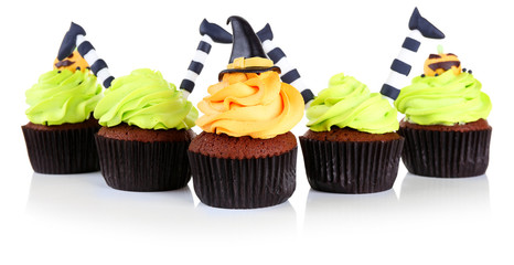Halloween cupcakes isolated on white