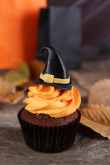 Halloween cupcake on table