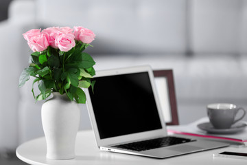 Comfortable workplace at home with laptop