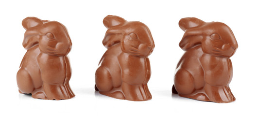 Chocolate Easter bunnies, isolated on white