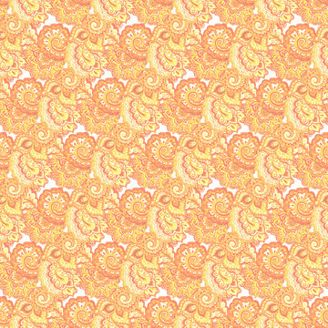 Endless indian pattern with traditional ornament in orange color 