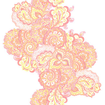 Gentle orange seamless pattern with ethnic embroidery ornament 