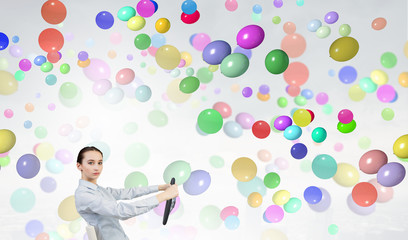 Woman with steering wheel