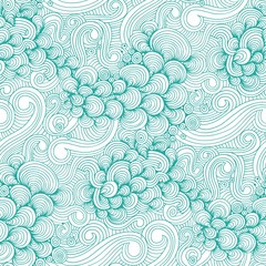Ornamental Green Waves and Shells Seamless Pattern - 94756312