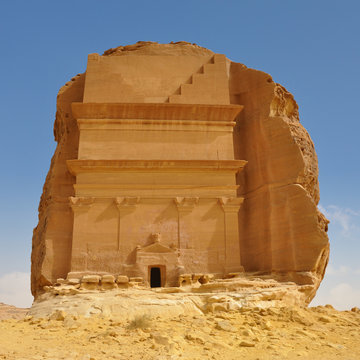 tomb in Archeological site desert landcape - Qasr al Farid, Medain Saleh, Saudi Arabia