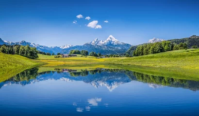 Türaufkleber Idyllische Sommerlandschaft mit Bergsee und Alpen © JFL Photography