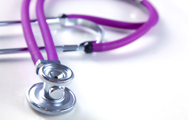 close up medical stethoscope on a white background