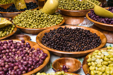 Assortment of olives on market in Provence