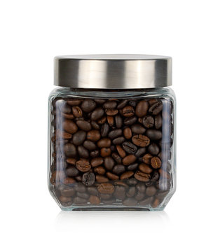 Coffee bean in glass bottle.